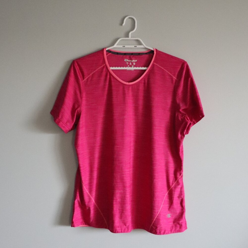 Champion Women's Large Pink Activewear Stretch‎ Crewneck Short Sleeve T-Shirt